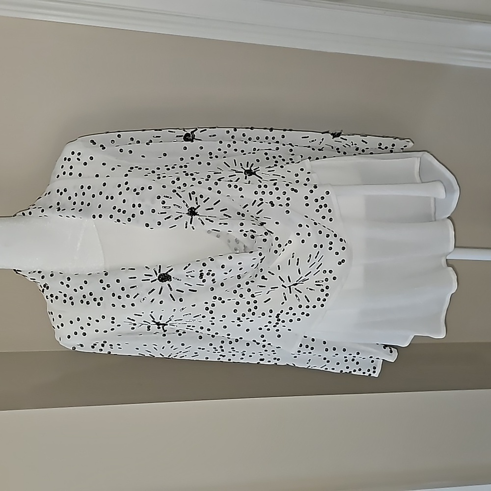 Soft Surroundings Womens Tunic Hand Embroidered Size M Cream w Black Gold Beads